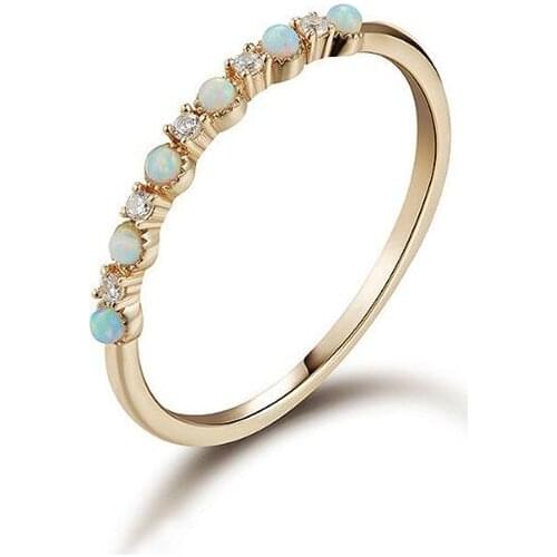 Elegant Multicolor Opal Cubic Zirconia 14K Gold 100% 925 Sterling Silver Thin Rings for Women Fine Jewelry Accessories YRI104