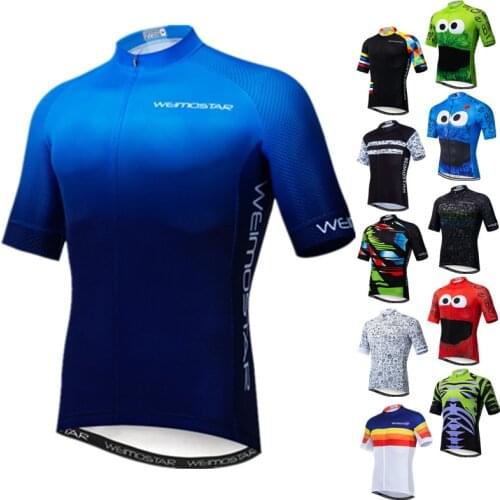 Weimostar Blue Mens Cycling Jersey Tops Summer MTB Bike Jersey Shirt Short Sleeve Cycling Clothing Breathable Bicycle Clothes