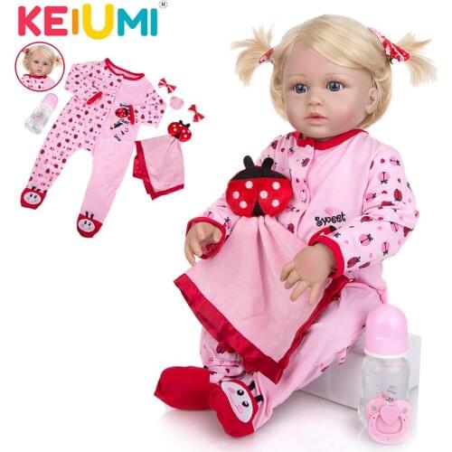 23 Inch KEIUMI Tan Skin Reborn Baby Girl Doll Full Silicone Golden Short Hair Baby Dolls Toy Gift For Kid Birhtday