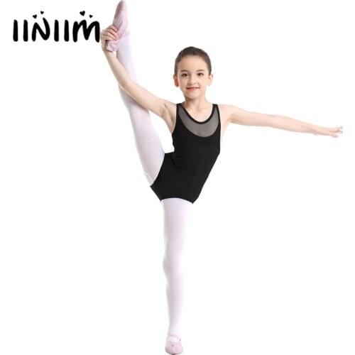 Iiniim Kids Girls Professional Ballet Body Leotard Mesh Splice Criss-cross Cutout Back Ballet Gymnastics Leotard Dancewear