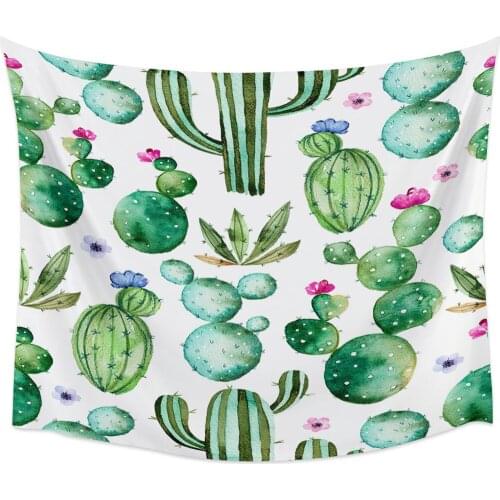 Cactus Watercolor Flowers Green Wall Tapestry Home Wall Decor Tapestry Cover Beach Towel Picnic Mat Yoga Mat