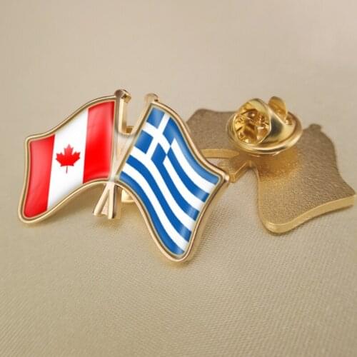 Canada and Greece Crossed Double Friendship Flags Lapel Pins Brooch Badges