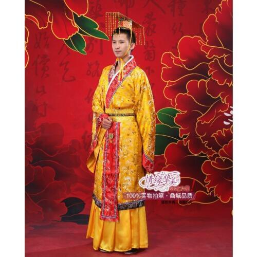 Chinese Ancient Qing Man Emperor Prince Baylor Show Cosplay Robe novelty hanfu Costume with cap cosplay suit Yellow robe