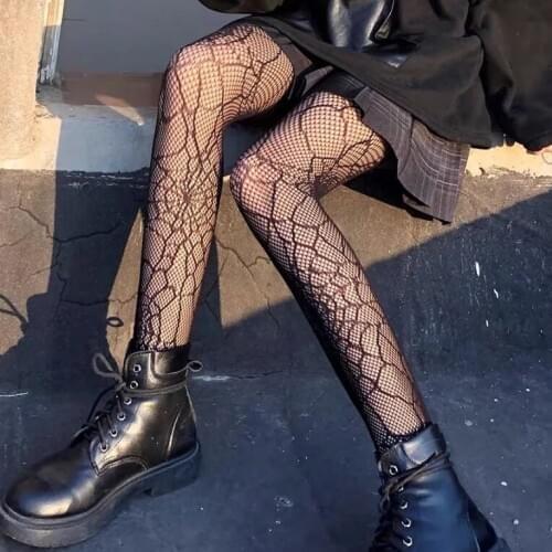 Anime Tights for Girl Hot Sister Hosiery Plus Size Women Underwear Black Spider Net Hollow Pantyhose Student Cosplay Costumes