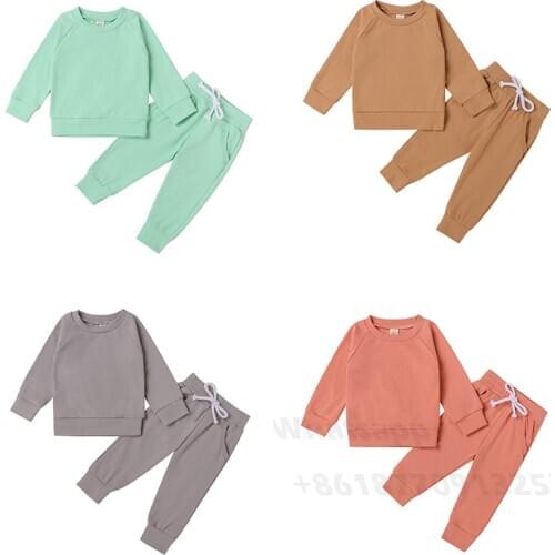Kids Girls Boys Clothing Set Fall Spring Round Neck Long Sleeve Pullover Top and Pants Children Two-piece Set for Birthday Party