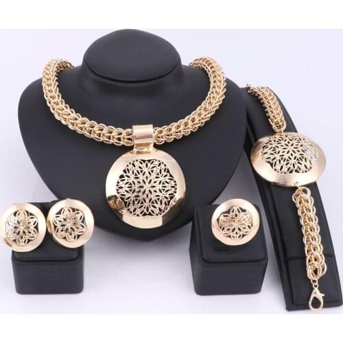 News Nigerian Wedding African Costume Jewelry Set Dubai Fashion Charm Neckace Earring Jewelry sets For Women Party