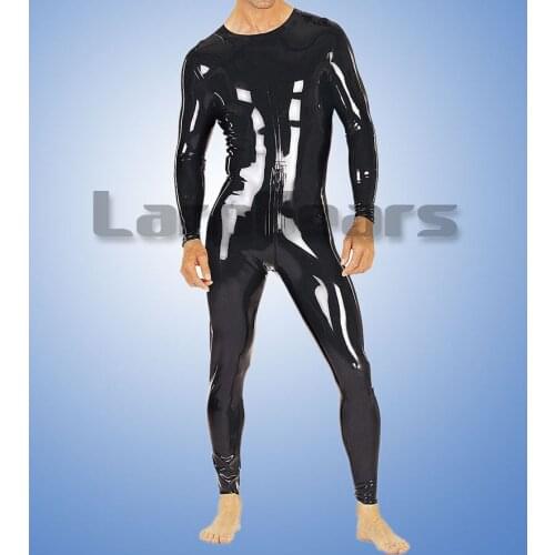 Handmade Latex Catsuit Rubber Bodysuits Round Collar with back through crotch zipper without socks without gloves