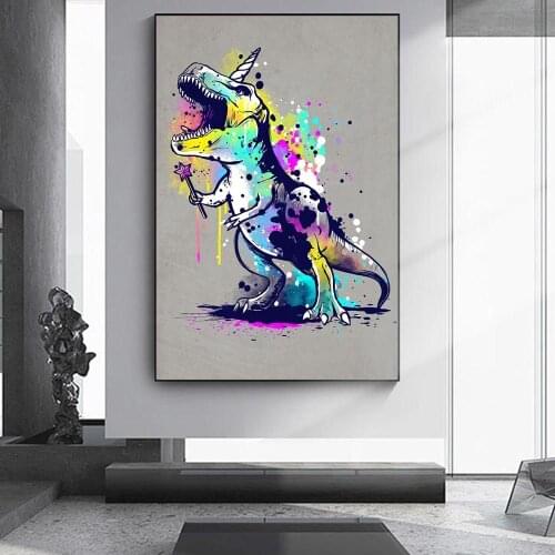 Cute Funny Dinosaur Holding Magic Wand Graffiti Creativity Prints ChildrenS Kids Room Lovely Home Decoration Creative Painting