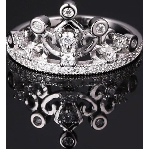 AIYANISHI Fashion 100% Real 925 Sterling Crown Finger Ring Classic Bridal Rings Silver Jewelry For Women Wedding Christmas Gifts