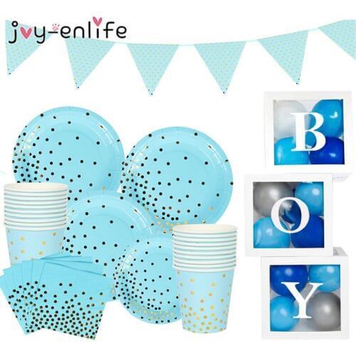 Baby Shower Boy First Birthday Party Decorations Tableware Set 1st one year Birthday supplies Transparent letter balloon box