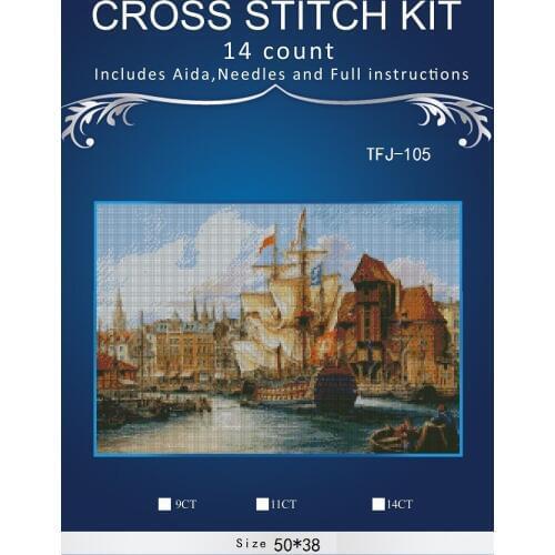 New Embroidery Counted Cross Stitch Kits Needlework - Crafts 14 ct DMC Color DIY Arts Handmade sea port