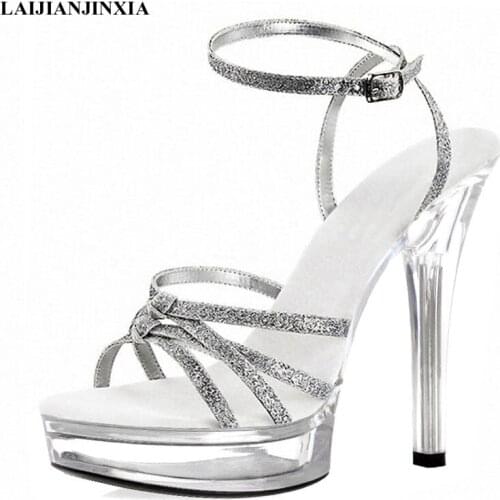 LAIJIANJINXIA New Flash Powder Roman Hollow 13 CM High Heeled Sandals Cross Dressing Novelty Pole Dance Shoes Nightclub Elegant