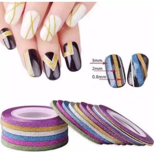 New Arrival 1mm 12 Color Glitter Nail Striping Line Tape Sticker Set Art Decorations Diy Tips For Polish Nail Gel Decoration