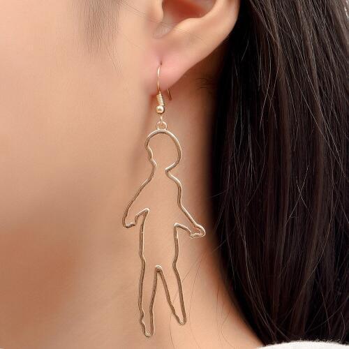 New Fashion Hollowed-Out Long Dangle Cute Small Person Shape Silver Gold Metal Earrings For Women Cartoon Fashion Ear Jewelry