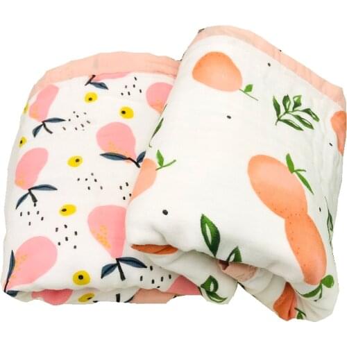 Orange and pear Four Layers Bamboo Muslin Baby Blanket Swaddle Wrap For Newborn Blankets Swaddling Bedding Bath Towel 420g