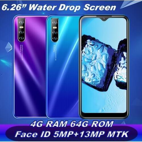 6.26" Original Y8 Smartphones 4G RAM 64G ROM Quad Core Cellphone Mobile Phones Android Water Drop Screen Face Unlocked Celulares