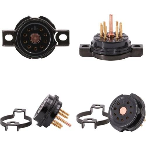 2PCS CMC PTFE Tube Socket 9PIN Gold Plated Brass Pins Bakelite Apply 12AT7 12AU7 EL34 EL84 Etc Vacuum Tube Sockets Audio DIY