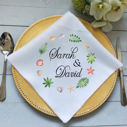 Personalized Beach Wedding Napkins Custom Logo Printed Hotel Restaurant Napkins Wedding Gift Bride & Groom Table Decr Napkins