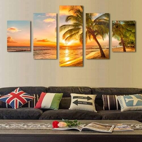 Beach Sunset Coconut Tree Framed Poster And Prints For Living Room Home Wall Art Decoration Canvas Painting With Frame