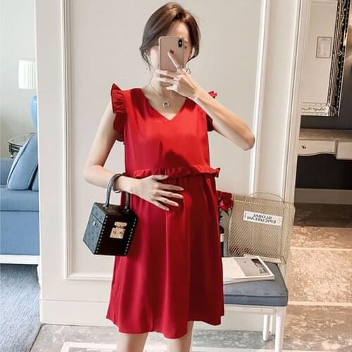 Ruffles Sleeve Pregnancy Clothes Korean Loose Maternity Dresses Summer Sleeveless Maternity Gowns 2 Colors Maxi Dress for Women