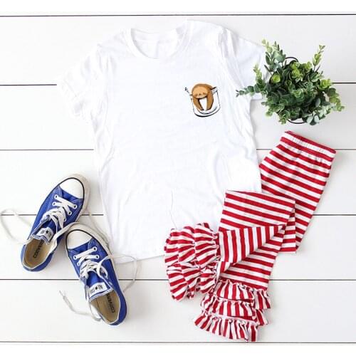 Casual Summer Women Print T-shirt Lazy Sloth Cartoon crop t-shirts funny basic Tees Tops