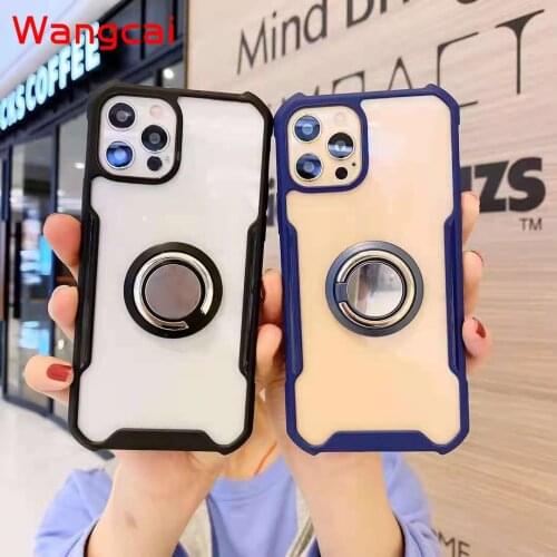Transparent Acrylic Cover For iPhone 12 Pro Max 11 Pro Max X XR XS Max 8 7 6 6s Plus SE 2020 Case Ring Holder Stand Clear Cover