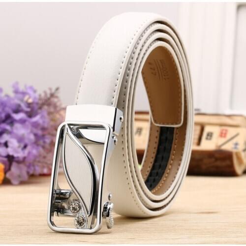 Womens leather belt casual and versatile double-sided two-layer leather lychee pattern automatic buckle belt