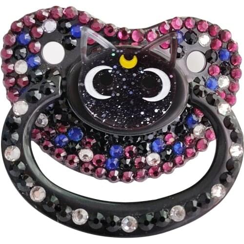 Handmade Black Adult Pacifier Dummy Silicone Nipple Cat Pacifier Adult Size Cute Beautiful Gem Pacifier