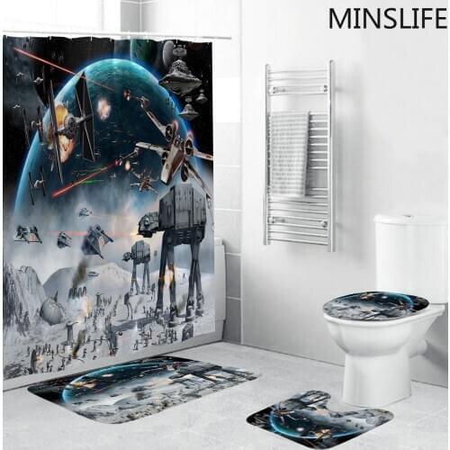 Star Alien Wars Printed Pattern 180x180cm Shower Curtain Pedestal Rug Lid Toilet Cover Mat Non-slip Bath Mat Set Bathroom Decor