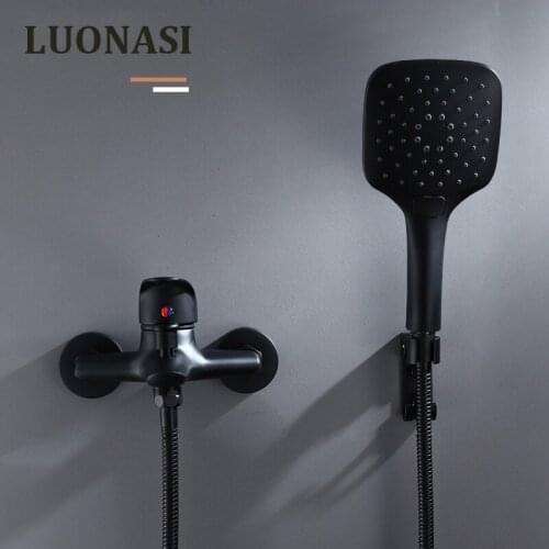 Shower Faucet Black Brass Wall Mount Square Bathtub Faucet Handheld Style Single Handle Mixer Faucet Luxury Bathroom KD-2030H