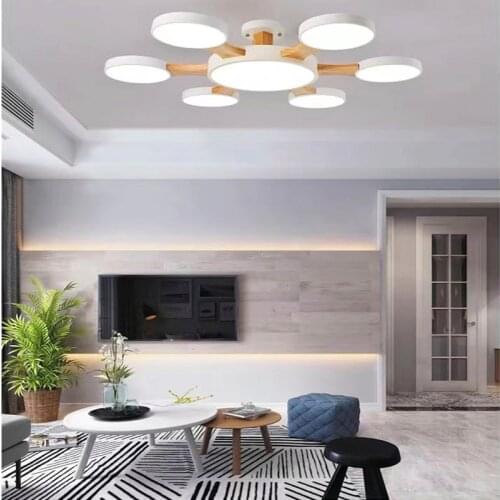 Modern Round LED Ceiling Lamp for Bedroom Nordic Wood Chandelier Living Room Corridor Indoor Daily Lighting Decoration Fixture
