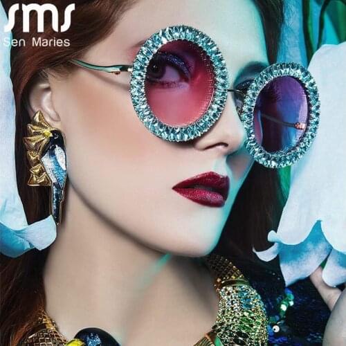Rhinestone Round Sunglasses Women 2021 Luxury Brand Designer Glasses Big Diamond Female Eyewear Vintage Sunglasses Men Shades