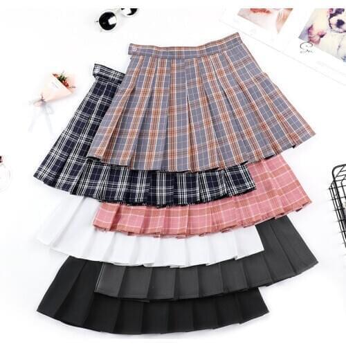 Super-hot SchoolSkirt Plaid pleated skirt female spring summer high waist short skirt fall college wind yellow A-character skirt