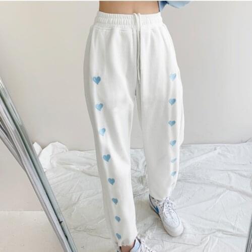 TVVOVVIN High Street Heart Embroidery Loose Casual Trouser Korean Style Drawstring Tie Feet Hip Hop Sweatpants Women Mg2w