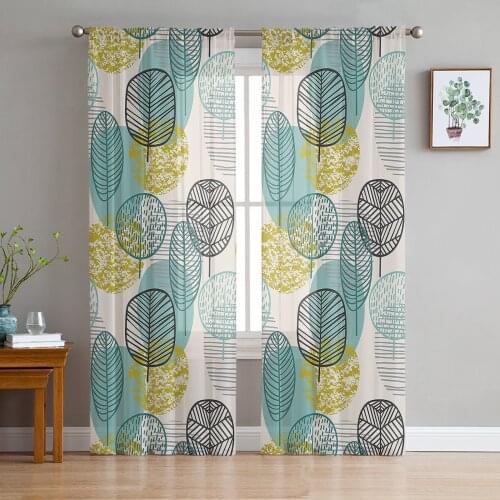 Abstract Leaves Branches Window Treatment Tulle Modern Sheer Curtains for Kitchen Living Room the Bedroom Curtains Decoration