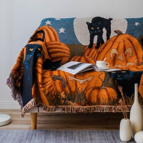 Halloween Decoration Tassel Blanket Sofa Towel Thicken Cover Blanket Picnic Mat Carpet Double-sided Multifunctional Blanket