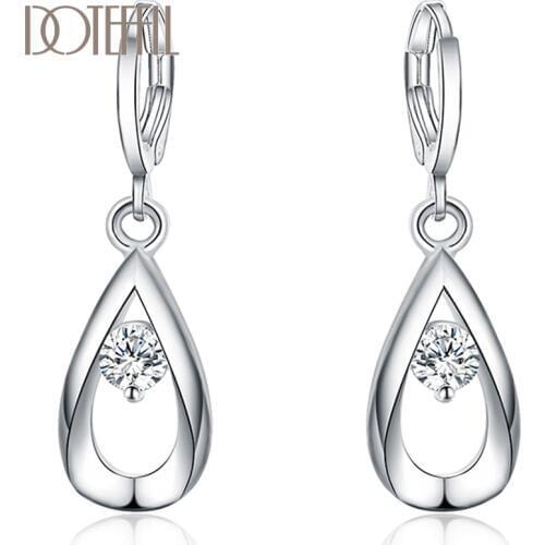 DOTEFFIL 925 Sterling Silver Water Drops/Raindrop Zircon Earring For Women Lady Wedding Engagement Party Fashion Jewelry