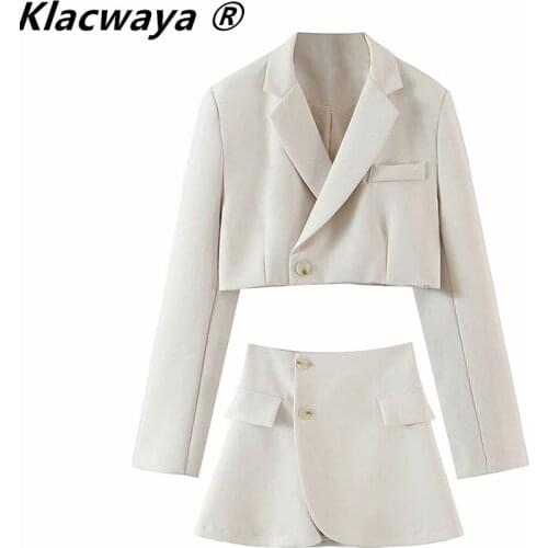 Womens Summer Suits Set Office Cropped Blazer Two Piece Set Women England Style Skirt Suits For Woman Elegant Mini Skirts Set