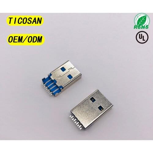 10PCS TICOSAN USB3.0 A TYPE 9pin MALE plug SMT L=18.7 sink1.85 t for USB3.0 U DISK ADPATER Connector OEM manufacturer Supplier