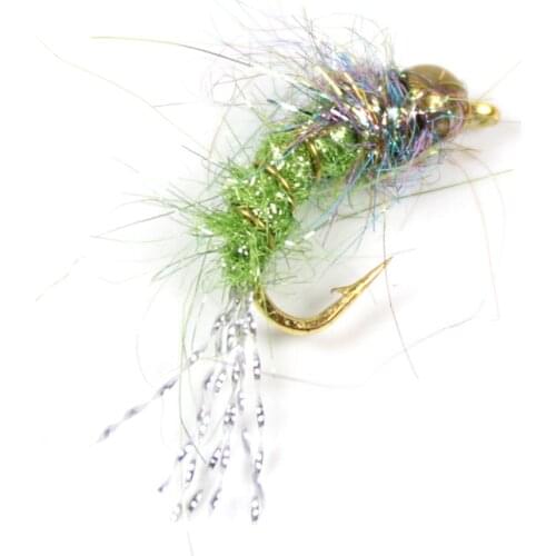 12PCS #12 Trout Fishing Flies lures BeadHead Nymphs Pink Blue Pearl Olive Purple