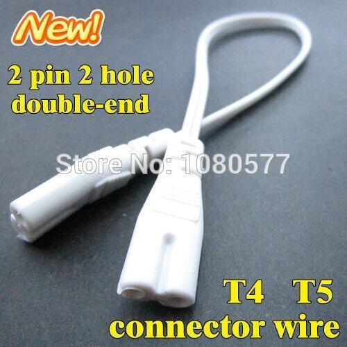 20pcs/lot T4 T5 LED Connector White Cable 2 pin Double-end 300mm For T4 T5 T8 Led Tube Lamp Lighting Connecting