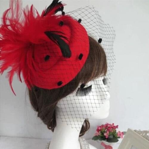 2016 New Fashion Feather Hair Clip Cap Decorative Feather Satin Fascinator Hair Clip Cocktail Hat foe Wedding Party Decoration