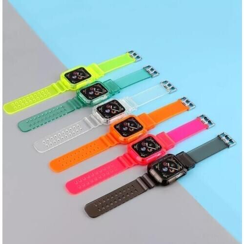 2in1 Clear Transparent Silicone Watchband with Case for Apple Watch 38mm 40mm 42mm 44mm for Iwatch Series SE 6 5 4 3 2 1 Strap