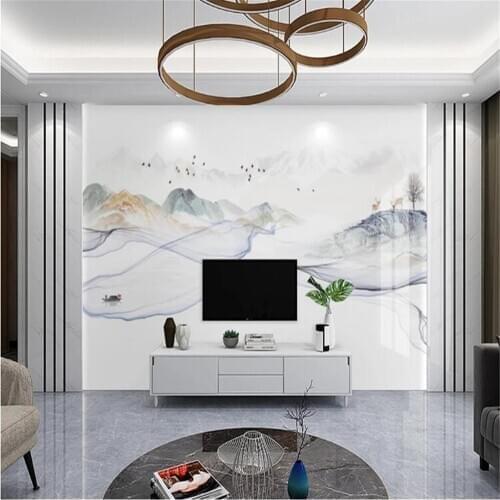 Milofi customized 3D printing wallpaper mural new Chinese style abstract landscape background wall