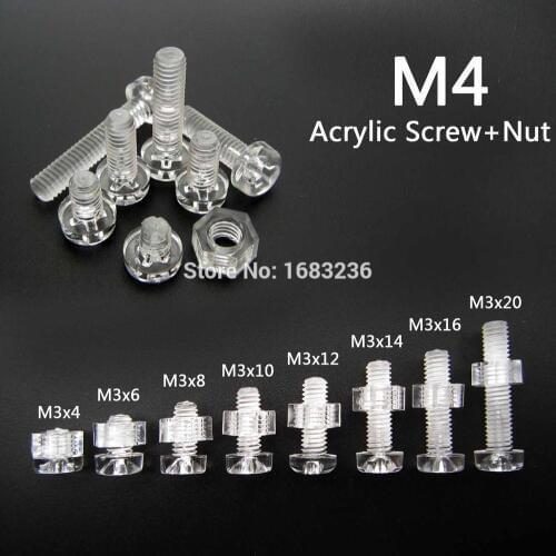50 sets Acrylic Clear Plastic Nylon M4 Round Phillips Head Screw Bolt + Nut