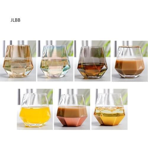 Wine Glasses Gold-rimmed Glass Hexagonal Diamond Cup Heat-resistant Glass Geometric Breakfast Cup Drink Cup Milk Cup Juice Cup
