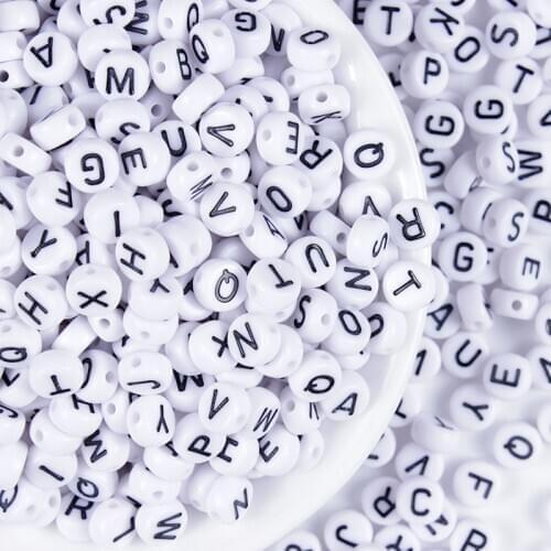 100Pcs/Lot 4*7mm White Acrylic Letter Beads Charm 26 Alphabet Loose Spaced Beads For Jewelry Making DIY Bracelet Accessories