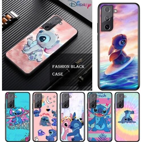 Disney Cute Stitch For Samsung Galaxy S21 S10 S10E S9 S8 S7 Note 20 10 9 8 Ultra 5G Plus Edge Pro Black Phone Case