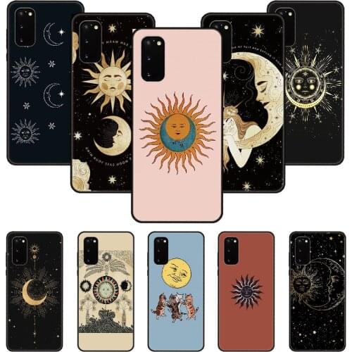 Phone Case For SamSung Galaxy S Note 10 20 7 6 9 8 Plus Edge E Ultra Lite Black Cover Hoesjes Luxury Funda SUN MOON FACE