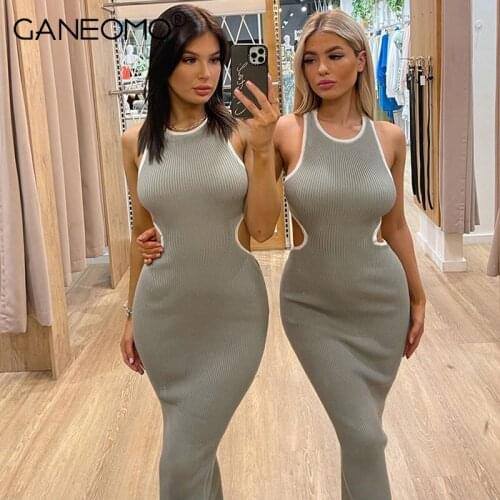 Black Sexy Sleeveless Knited Bodycon Long Dresses For Women Summer Elegant Backless Cut Out Party Evening Club Maxi Dress Autumn